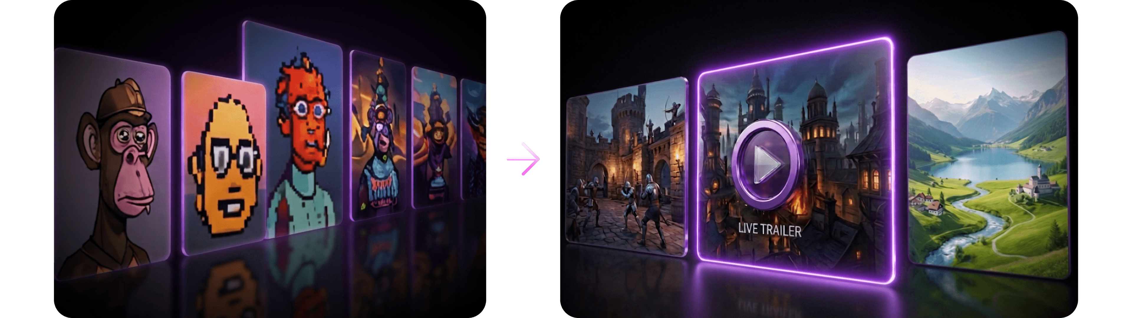 Transition from NFT collectible cards to AI-generated game and video scenes